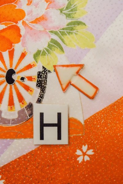 画像21: O1225H 女性用 女の子用着物   シルク（正絹） 鮮やか橙色,  桜 【中古】【USED】【リサイクル】 ★☆☆☆☆【O1225H】 (21)