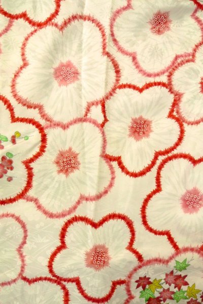 画像3: O1225K 女性用 女の子用着物   化繊 白,  菊 【中古】【USED】【リサイクル】 ★★☆☆☆【O1225K】 (3)