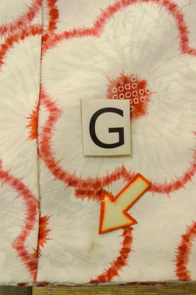 画像20: O1225K 女性用 女の子用着物   化繊 白,  菊 【中古】【USED】【リサイクル】 ★★☆☆☆【O1225K】 (20)