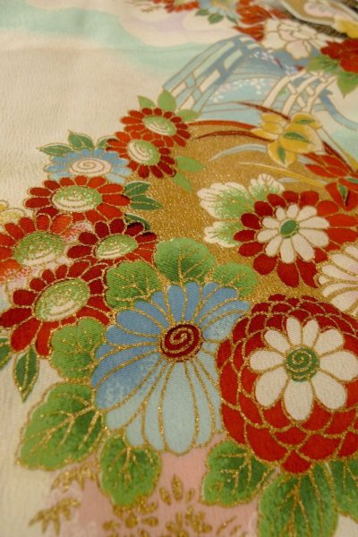 画像10: O1225M 女性用 女の子用着物   シルク（正絹） 白,  ぼたん 【中古】【USED】【リサイクル】 ★★★☆☆【O1225M】 (10)