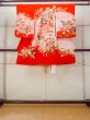 画像1: O1225N 女性用 女の子用着物   化繊 鮮やか赤色,  桜 【中古】【USED】【リサイクル】 ★★★☆☆【O1225N】 (1)