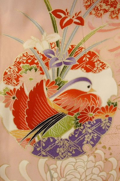 画像9: O1225N 女性用 女の子用着物   化繊 鮮やか赤色,  桜 【中古】【USED】【リサイクル】 ★★★☆☆【O1225N】 (9)