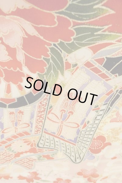 画像10: O1225N 女性用 女の子用着物   化繊 鮮やか赤色,  桜 【中古】【USED】【リサイクル】 ★★★☆☆【O1225N】 (10)