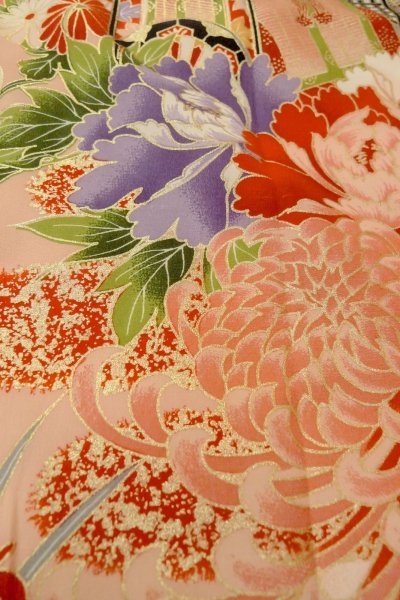 画像11: O1225N 女性用 女の子用着物   化繊 鮮やか赤色,  桜 【中古】【USED】【リサイクル】 ★★★☆☆【O1225N】 (11)