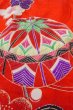 画像8: O1225Q 女性用 女の子用着物   化繊 光沢のある鮮やか赤色,  菊 【中古】【USED】【リサイクル】 ★★★☆☆【O1225Q】 (8)