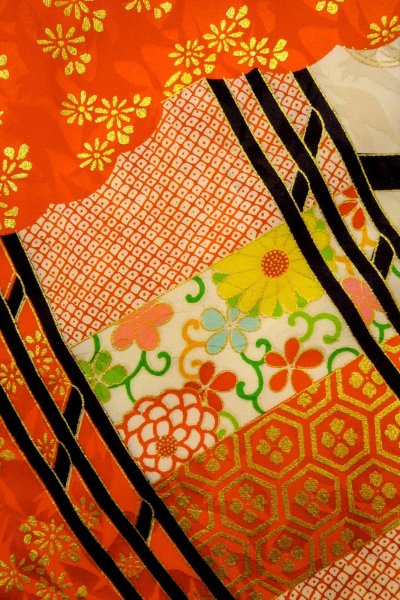 画像5: O1225S 女性用 女の子用着物   シルク（正絹） 白,  ぼたん 【中古】【USED】【リサイクル】 ★★☆☆☆【O1225S】 (5)