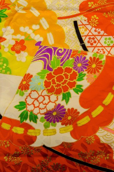 画像6: O1225S 女性用 女の子用着物   シルク（正絹） 白,  ぼたん 【中古】【USED】【リサイクル】 ★★☆☆☆【O1225S】 (6)