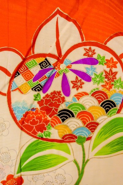 画像5: O1225U 女性用 女の子用着物   シルク（正絹） オフ　ホワイト,  桜 【中古】【USED】【リサイクル】 ★★☆☆☆【O1225U】 (5)