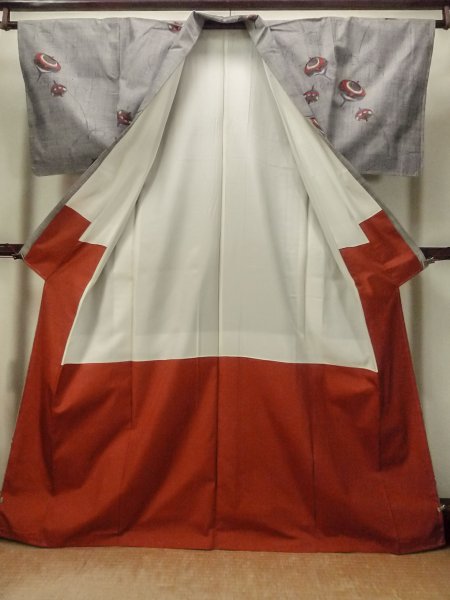 画像2: O1225Y 女性用 紬   シルク（正絹） 灰色,  【中古】【USED】【リサイクル】 ★★★★☆【O1225Y】 (2)