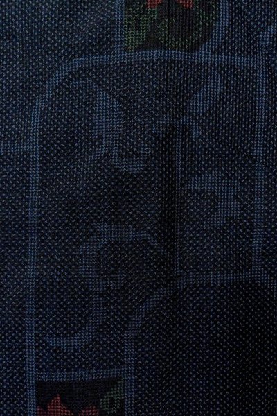 画像6: O1225Z 女性用 紬   シルク（正絹） 紺,  唐花 【中古】【USED】【リサイクル】 ★★★★☆【O1225Z】 (6)