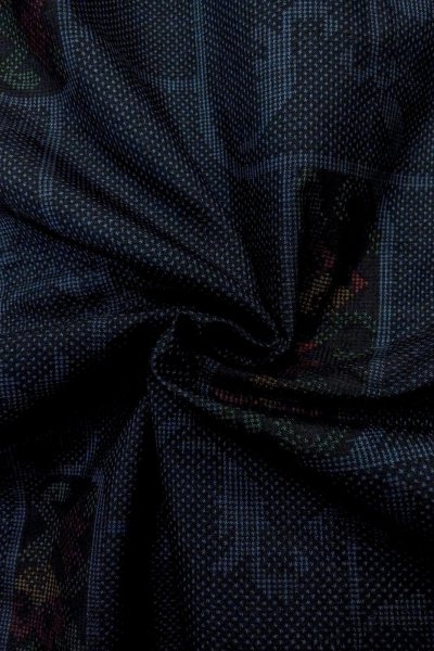 画像12: O1225Z 女性用 紬   シルク（正絹） 紺,  唐花 【中古】【USED】【リサイクル】 ★★★★☆【O1225Z】 (12)