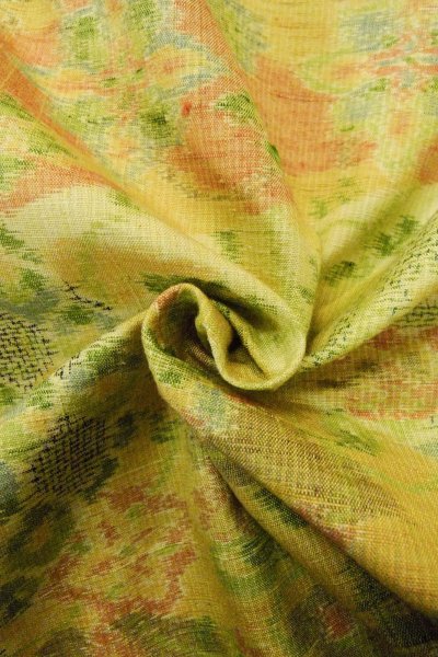 画像12: O1226B 女性用 紬   シルク（正絹） 淡い黄色,  花 【中古】【USED】【リサイクル】 ★★★★☆【O1226B】 (12)