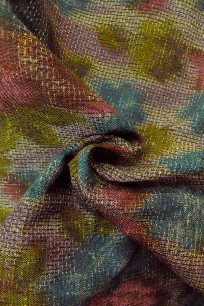 画像11: O1226D 女性用 紬   シルク（正絹） 淡い灰色がかったマルチカラー,  花 【中古】【USED】【リサイクル】 ★★★★☆【O1226D】 (11)