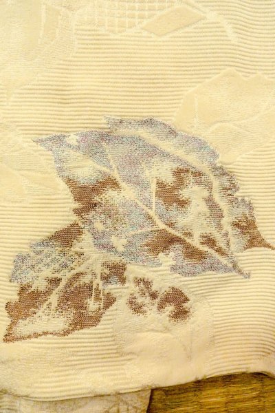 画像4: P0109D 女性用 羽織   シルク（正絹） アイボリー,  葉 【中古】【USED】【リサイクル】 ★★☆☆☆【P0109D】 (4)