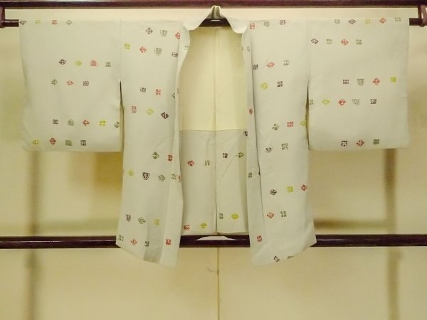 画像1: P0109F 女性用 羽織   シルク（正絹） 淡い緑み灰色,  抽象的模様 【中古】【USED】【リサイクル】 ★★☆☆☆【P0109F】 (1)