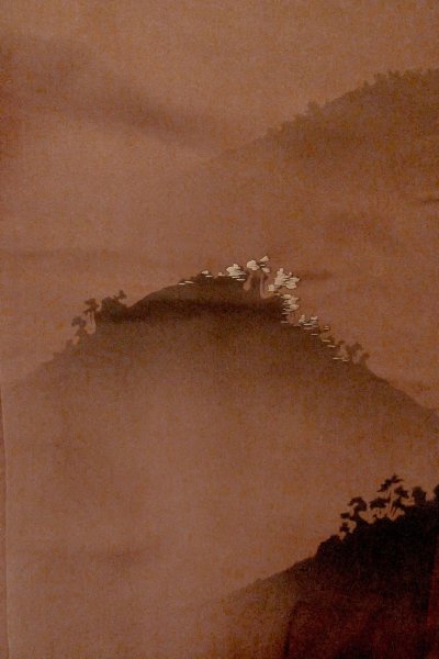 画像3: P0109X 女性用 羽織   シルク（正絹） 深い茶色みえんじ,  山 【中古】【USED】【リサイクル】 ★★★☆☆【P0109X】 (3)