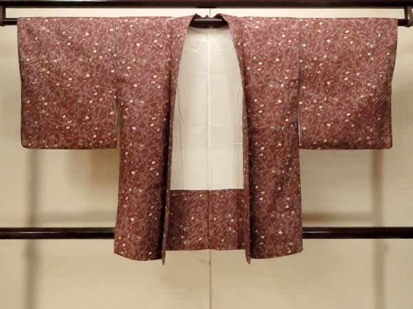 画像1: P0109Z 女性用 羽織   シルク（正絹） 深いえんじ,  笹 【中古】【USED】【リサイクル】 ★☆☆☆☆【P0109Z】 (1)