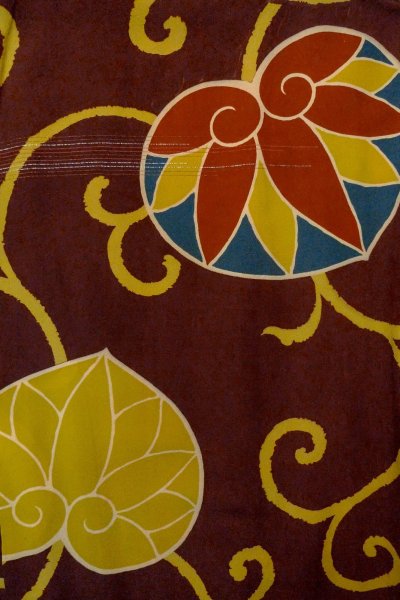 画像4: P0120D 女性用 羽織   シルク（正絹） 深いえんじ,  唐花 【中古】【USED】【リサイクル】 ★★☆☆☆【P0120D】 (4)