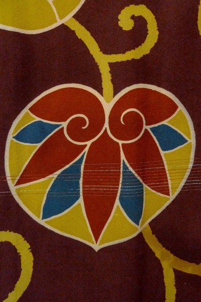 画像6: P0120D 女性用 羽織   シルク（正絹） 深いえんじ,  唐花 【中古】【USED】【リサイクル】 ★★☆☆☆【P0120D】 (6)