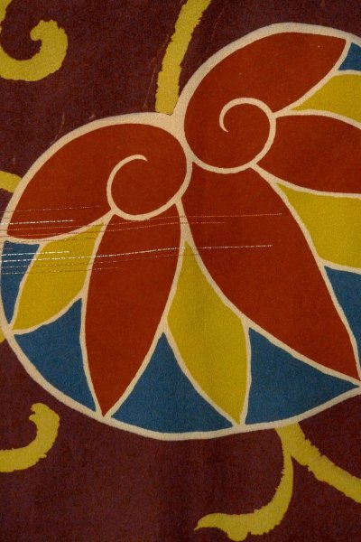 画像8: P0120D 女性用 羽織   シルク（正絹） 深いえんじ,  唐花 【中古】【USED】【リサイクル】 ★★☆☆☆【P0120D】 (8)