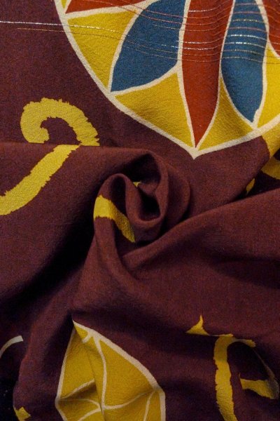 画像13: P0120D 女性用 羽織   シルク（正絹） 深いえんじ,  唐花 【中古】【USED】【リサイクル】 ★★☆☆☆【P0120D】 (13)