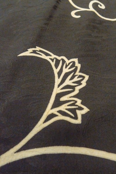 画像9: P0120E 女性用 羽織   シルク（正絹） 黒,  つた 【中古】【USED】【リサイクル】 ★★★★☆【P0120E】 (9)