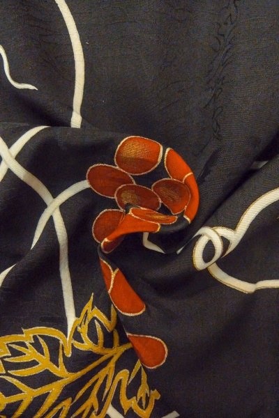 画像12: P0120E 女性用 羽織   シルク（正絹） 黒,  つた 【中古】【USED】【リサイクル】 ★★★★☆【P0120E】 (12)