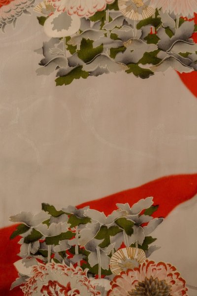 画像4: P0120H 女性用 羽織   シルク（正絹） 淡い灰色,  ぼたん 【中古】【USED】【リサイクル】 ★★☆☆☆【P0120H】 (4)