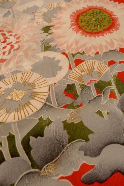 画像9: P0120H 女性用 羽織   シルク（正絹） 淡い灰色,  ぼたん 【中古】【USED】【リサイクル】 ★★☆☆☆【P0120H】 (9)