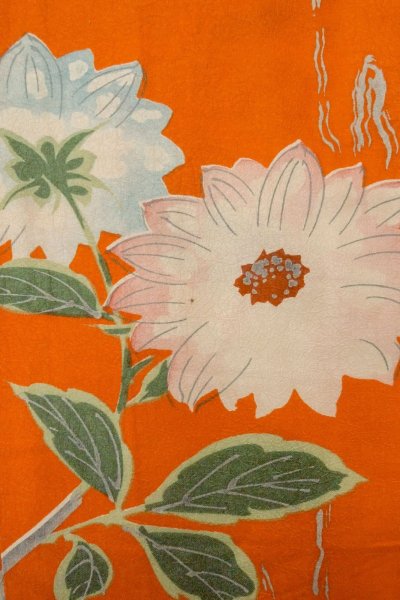 画像7: P0120I 女性用 羽織   シルク（正絹） 鮮やか橙色,  花 【中古】【USED】【リサイクル】 ★★★☆☆【P0120I】 (7)