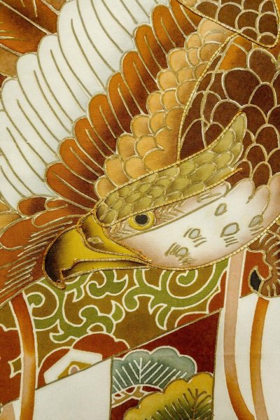 画像7: P0123A 男性用 男の子用着物   シルク（正絹） 黒,  松/松葉 【中古】【USED】【リサイクル】 ★★★☆☆【P0123A】 (7)