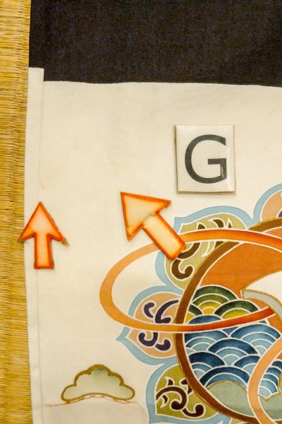 画像22: P0123A 男性用 男の子用着物   シルク（正絹） 黒,  松/松葉 【中古】【USED】【リサイクル】 ★★★☆☆【P0123A】 (22)