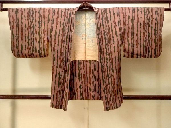 画像1: P0123L 女性用 羽織   シルク（正絹） 灰色がかったえんじ,  氷割 【中古】【USED】【リサイクル】 ★★★☆☆【P0123L】 (1)