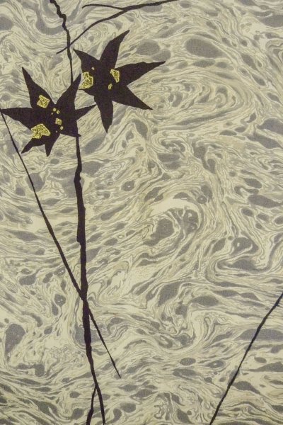 画像4: P0123M 女性用 羽織   シルク（正絹） 灰色,  もみじ 【中古】【USED】【リサイクル】 ★★☆☆☆【P0123M】 (4)