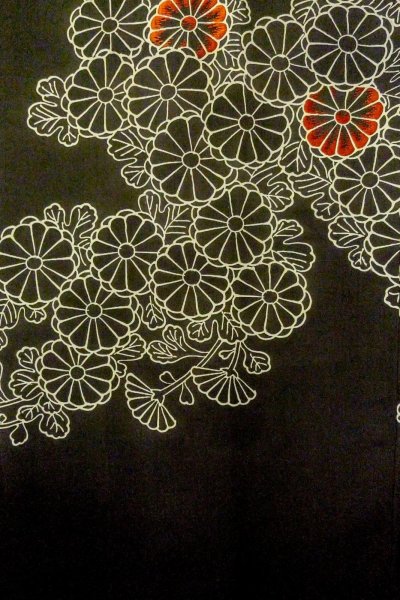 画像4: P0123N 女性用 羽織   シルク（正絹） 黒,  菊 【中古】【USED】【リサイクル】 ★★☆☆☆【P0123N】 (4)