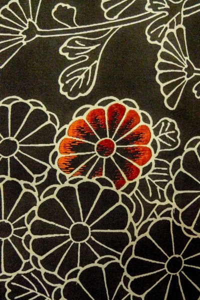 画像5: P0123N 女性用 羽織   シルク（正絹） 黒,  菊 【中古】【USED】【リサイクル】 ★★☆☆☆【P0123N】 (5)