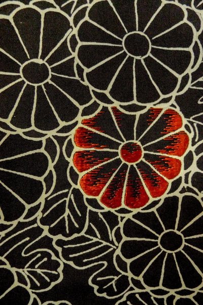 画像6: P0123N 女性用 羽織   シルク（正絹） 黒,  菊 【中古】【USED】【リサイクル】 ★★☆☆☆【P0123N】 (6)