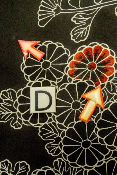 画像17: P0123N 女性用 羽織   シルク（正絹） 黒,  菊 【中古】【USED】【リサイクル】 ★★☆☆☆【P0123N】 (17)