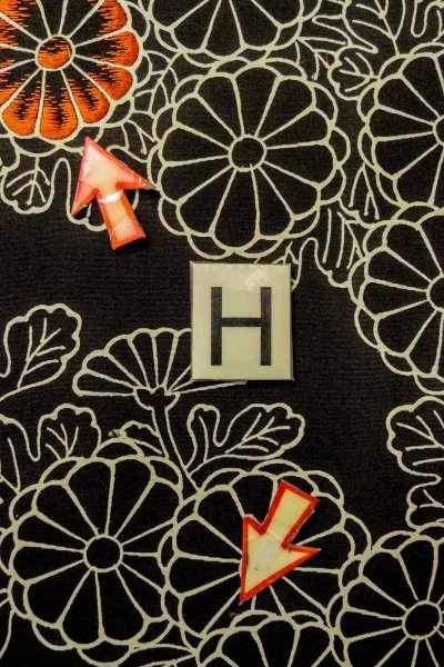 画像21: P0123N 女性用 羽織   シルク（正絹） 黒,  菊 【中古】【USED】【リサイクル】 ★★☆☆☆【P0123N】 (21)