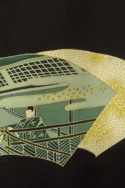 画像6: P0123R 女性用 羽織   シルク（正絹） 黒,  かすみ 【中古】【USED】【リサイクル】 ★★★☆☆【P0123R】 (6)