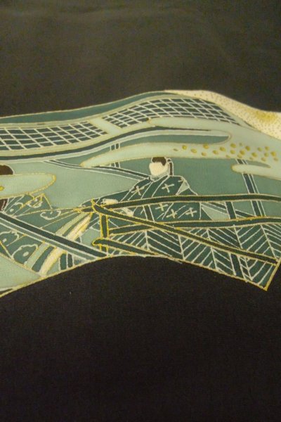 画像8: P0123R 女性用 羽織   シルク（正絹） 黒,  かすみ 【中古】【USED】【リサイクル】 ★★★☆☆【P0123R】 (8)