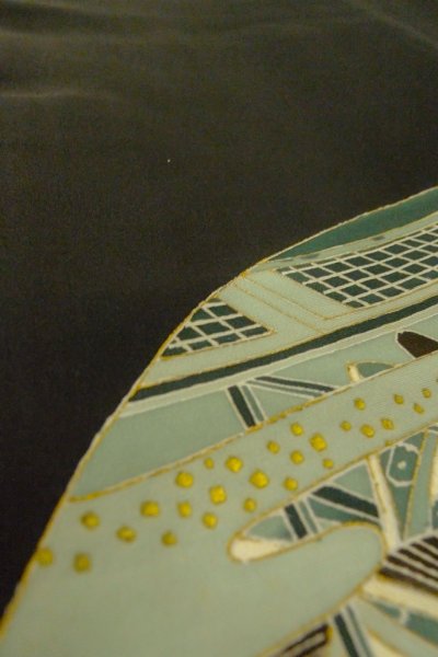 画像9: P0123R 女性用 羽織   シルク（正絹） 黒,  かすみ 【中古】【USED】【リサイクル】 ★★★☆☆【P0123R】 (9)