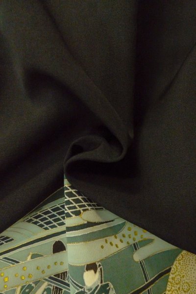 画像10: P0123R 女性用 羽織   シルク（正絹） 黒,  かすみ 【中古】【USED】【リサイクル】 ★★★☆☆【P0123R】 (10)