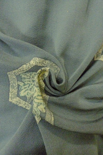 画像10: P0123S 女性用 羽織   シルク（正絹） 深い水色,  花 【中古】【USED】【リサイクル】 ★★☆☆☆【P0123S】 (10)