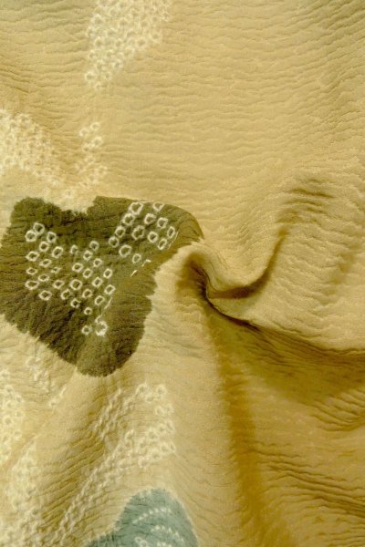 画像11: P0124D 女性用 羽織   シルク（正絹） 淡いベージュ,  葉 【中古】【USED】【リサイクル】 ★★☆☆☆【P0124D】 (11)