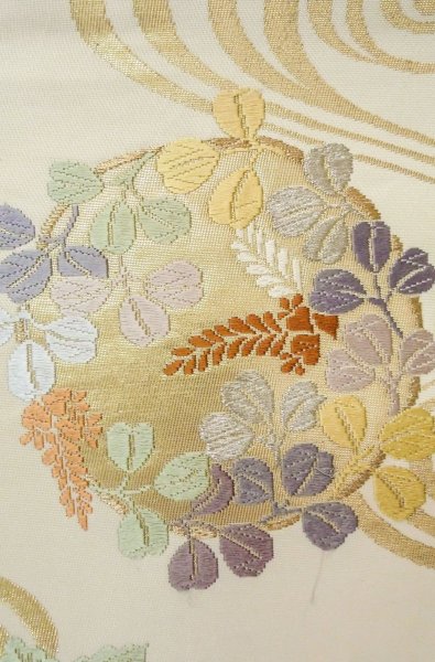 画像6: P0206C 袋帯 女性用着物 シルク（正絹）   オフ　ホワイト 花丸文 【中古】 【USED】 【リサイクル】 ★★★☆☆ (6)