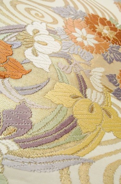 画像8: P0206C 袋帯 女性用着物 シルク（正絹）   オフ　ホワイト 花丸文 【中古】 【USED】 【リサイクル】 ★★★☆☆ (8)