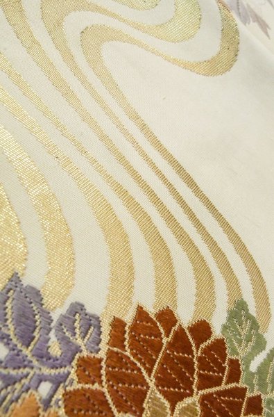 画像9: P0206C 袋帯 女性用着物 シルク（正絹）   オフ　ホワイト 花丸文 【中古】 【USED】 【リサイクル】 ★★★☆☆ (9)
