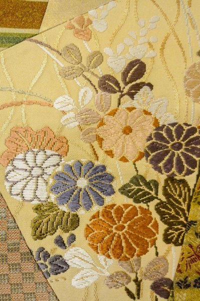 画像5: P0206G 袋帯 女性用着物 シルク（正絹）  淡い マルチカラー ぼたん 【中古】 【USED】 【リサイクル】 ★★★★☆ (5)