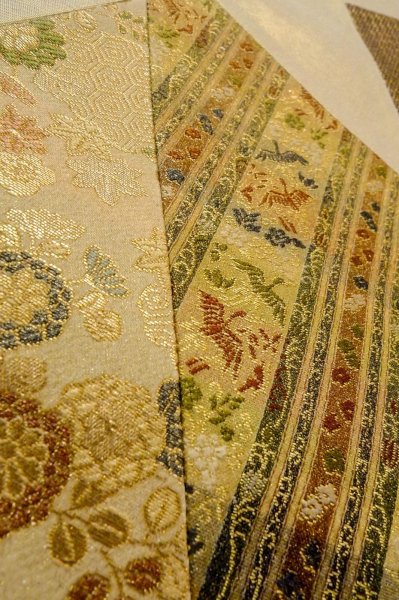 画像8: P0206G 袋帯 女性用着物 シルク（正絹）  淡い マルチカラー ぼたん 【中古】 【USED】 【リサイクル】 ★★★★☆ (8)